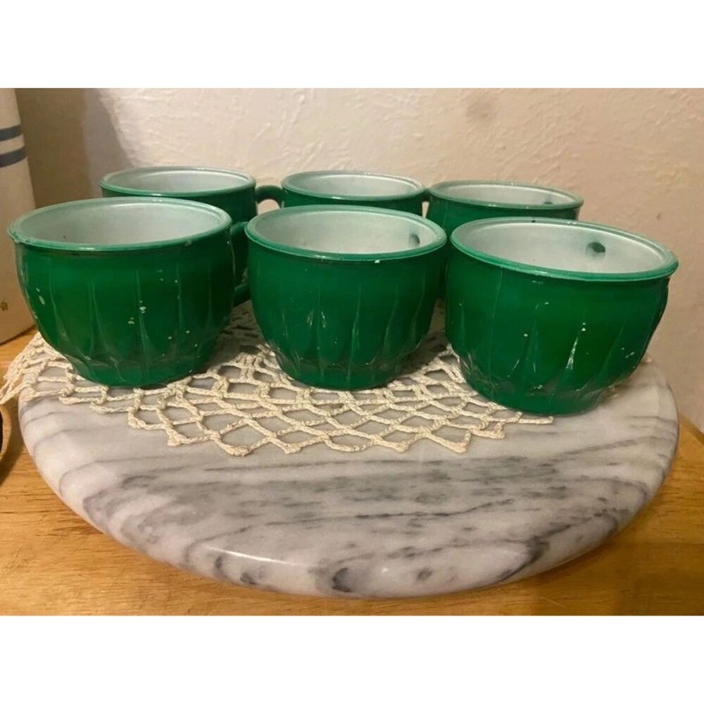 Vintage 1950s Jeannette Glass Green "Slick & Sassy" Punch Cups - Set of 6